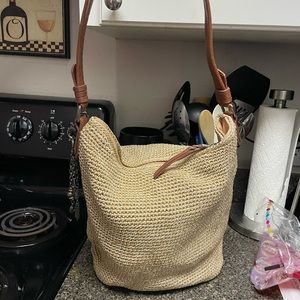 Sak shoulder purse, tan fabric.  Super versatile!!